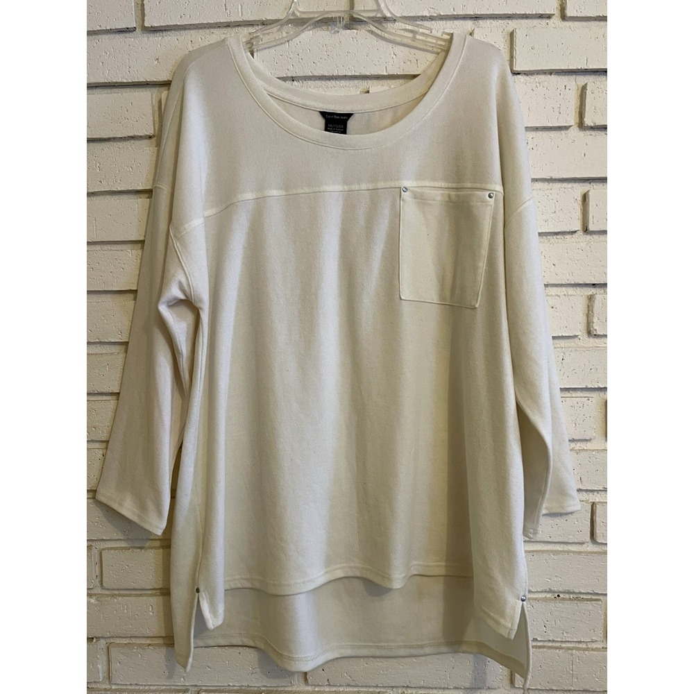 Calvin Klein Women's Size XXL White Long Sleeve Blouse Shirt Hi-Low Hem